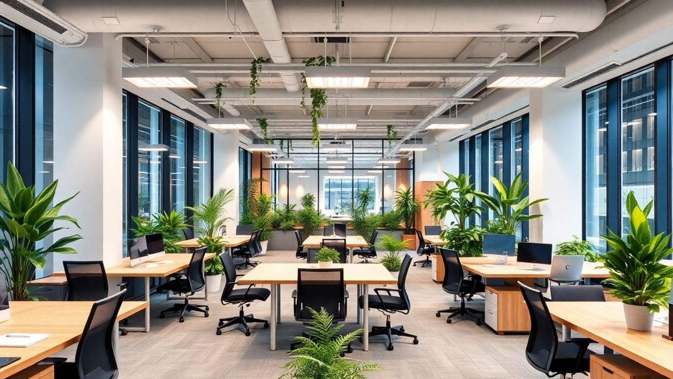 Modern office space promoting collaboration and sustainable growth.