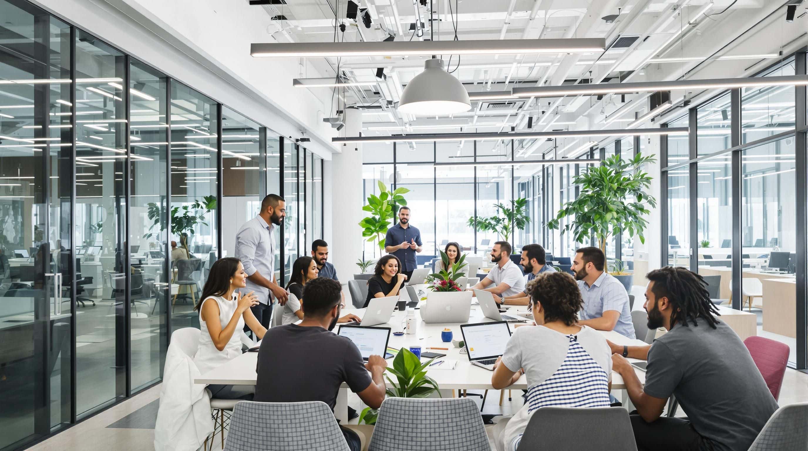 Diverse SaaS team collaborating in a modern Atlanta office