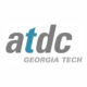 The image shows the ATDC Georgia Tech logo, a hub for startup funding. The letters "atdc" are in lowercase, with "t" in blue and the rest in gray. Below, "GEORGIA TECH" appears in uppercase gray on a white background.