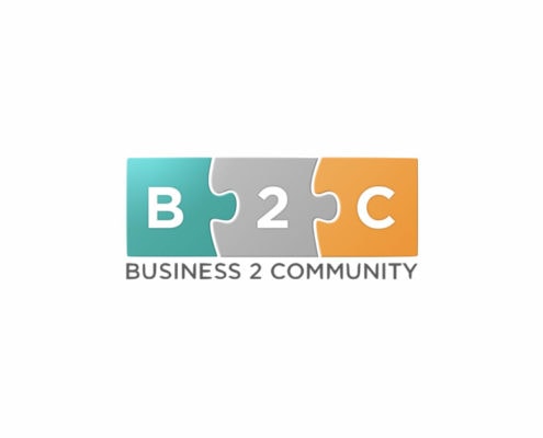 Logo with three interlocking puzzle pieces—teal "B", gray "2", and orange "C"—symbolizing connection in social media. Below, "BUSINESS 2 COMMUNITY" appears in gray capitals on a white background, reflecting the future of social media collaboration.