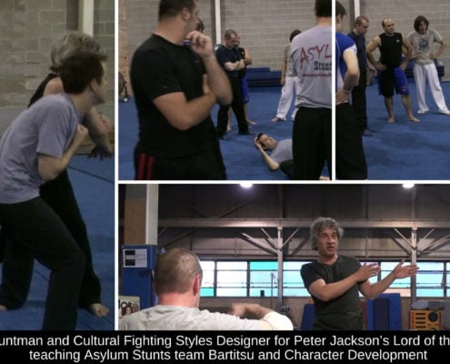 Tony Wolf, Stuntman and Cultural Fighting Styles Designer for Peter Jackson’s Lord of the Rings trilogy, teaching Asylum Stunts team Bartitsu and Character Development