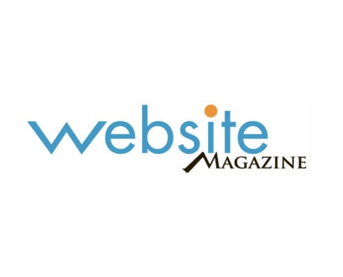The image shows the "Website Magazine" logo, highlighting the importance of online presence. The word "website" is in lowercase blue letters with an orange dot on the "i." "Magazine" appears in black uppercase serif font beneath “site” on a white background.