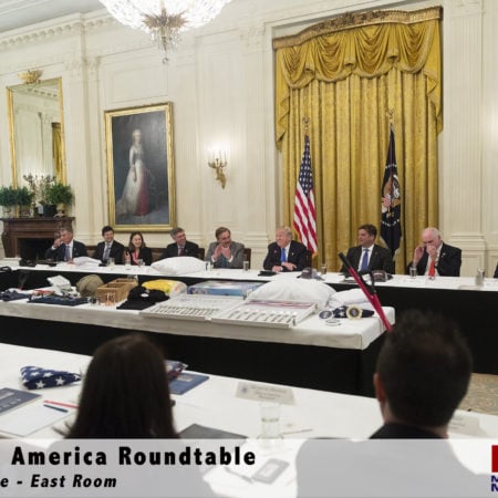 Margarita Mendoza and Kurt Uhlir at the Made in America Roundtable in the East Room of the White House.