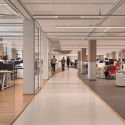 Modern office path merging into supportive workspace atmosphere