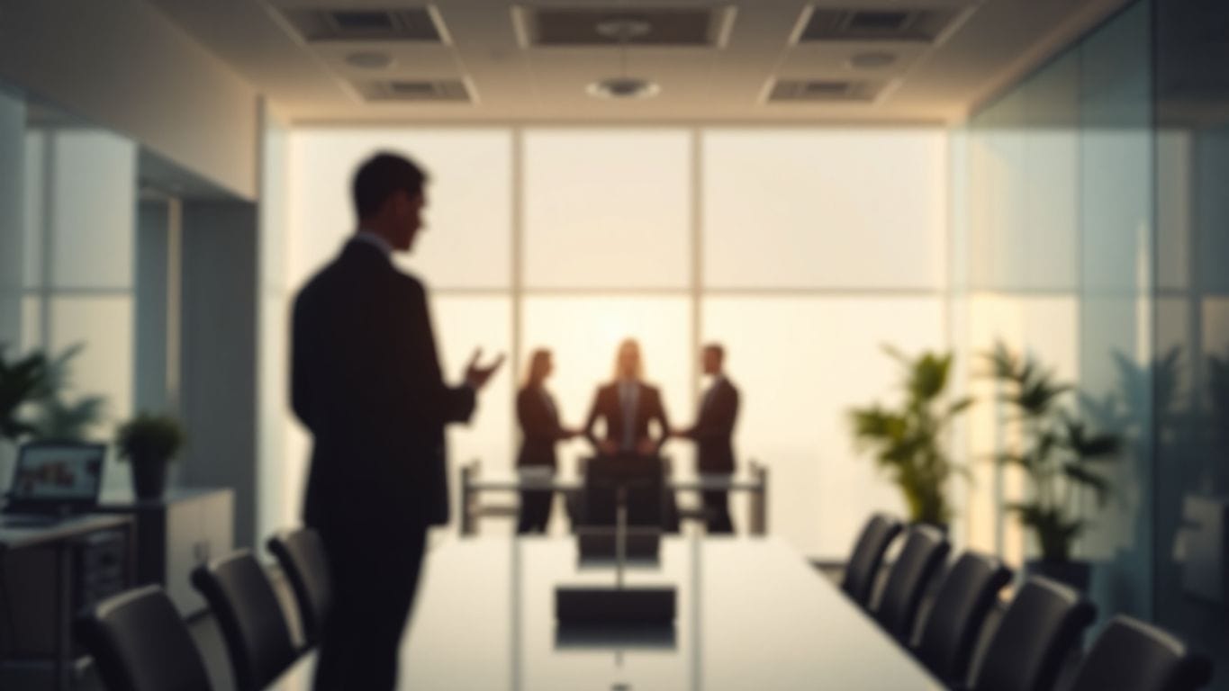 Abstract office scene illustrating challenges of servant leadership.