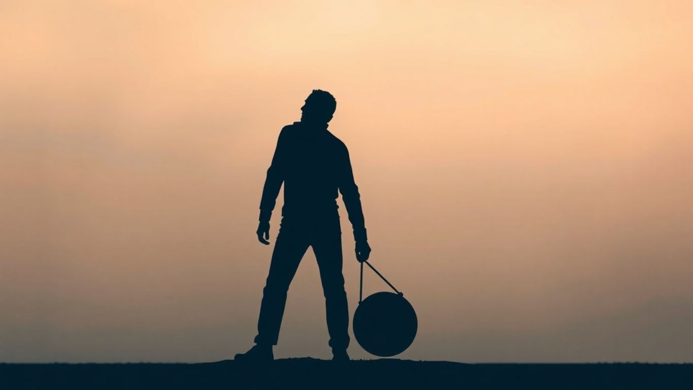 Shadowed figure carrying weight, depicting accountability challenges.