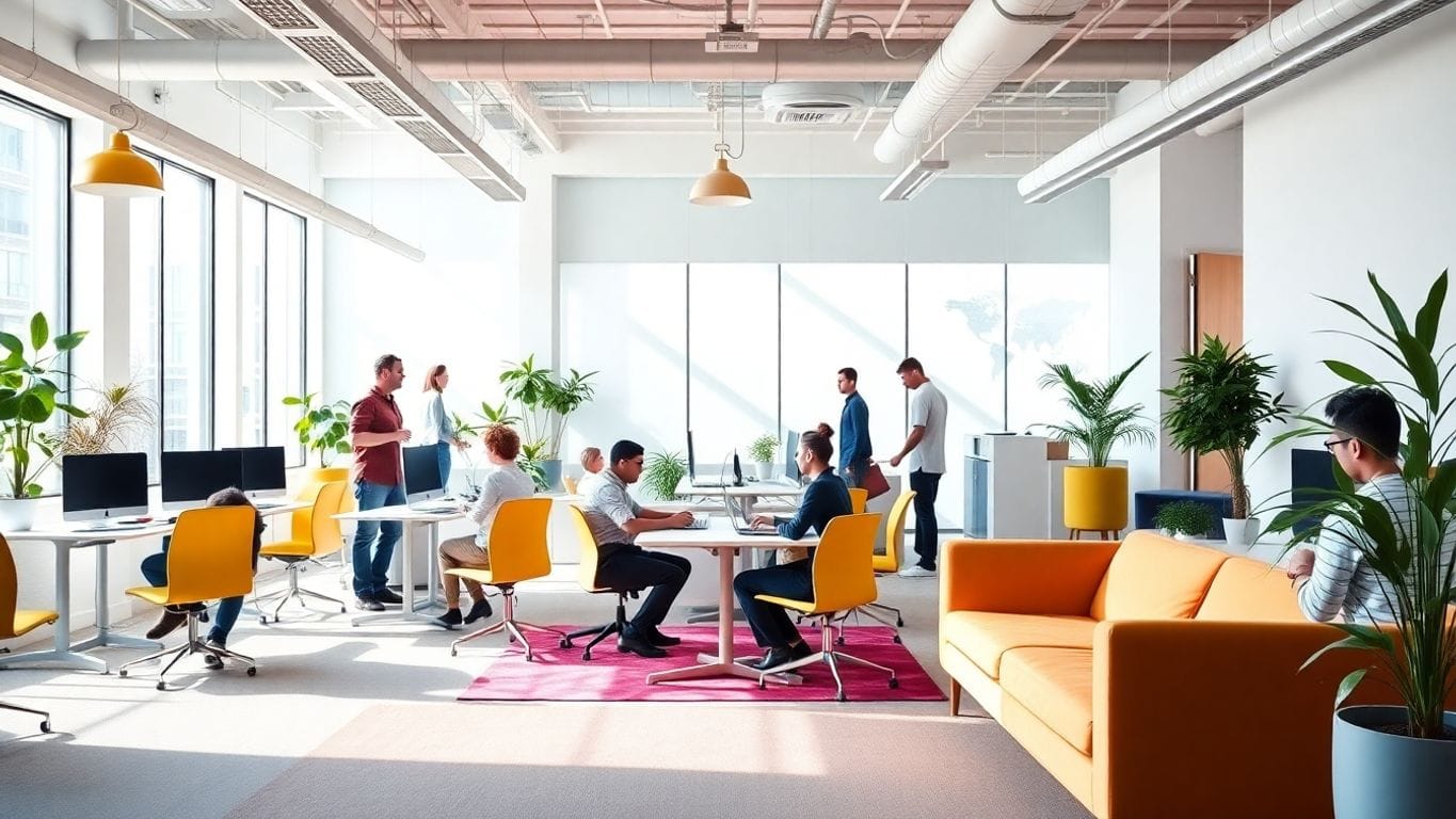 Modern office space depicting teamwork and innovation.