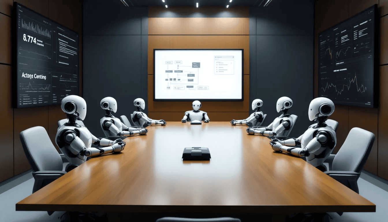 In the image, robots are depicted implementing answer engine optimization strategies for companies, showcasing their ability to enhance search engine results pages by delivering precise answers to user queries. The scene highlights the integration of artificial intelligence and machine learning as these robots optimize content and conduct keyword research to better understand user intent and improve digital marketing efforts.