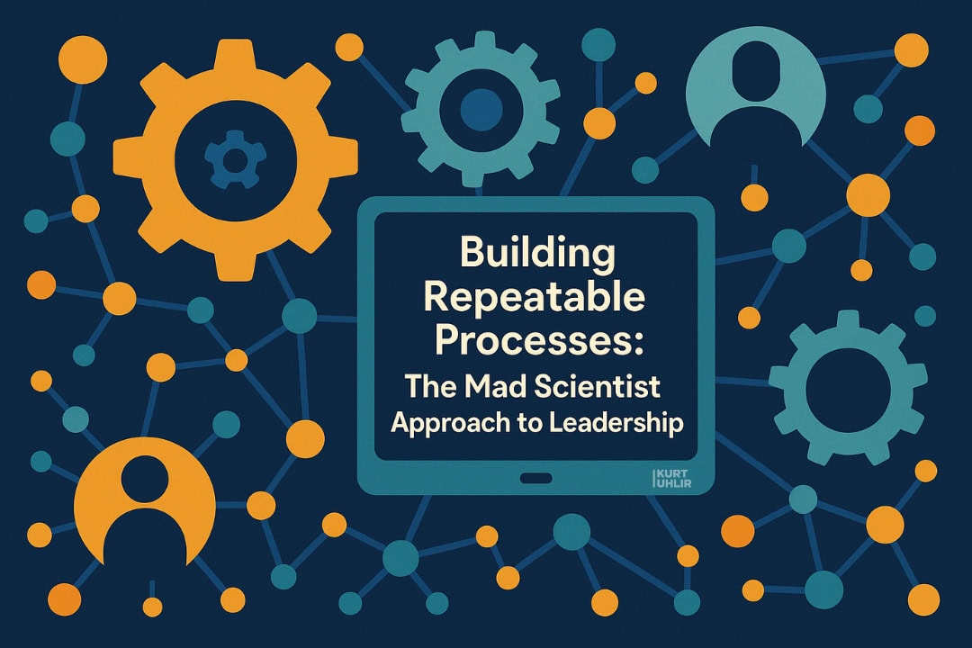 A close-up of two hands passing an orange baton labeled "HANDING OFF REPEATABLE PROCESS" against a dark background, symbolizing how high-performing companies succeed at teamwork, delegation, or business process transition. The right hand passes the baton to the open left hand.